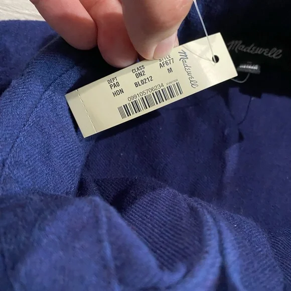 Madewell Navy Blue 100% Cotton Flannel Classic Ex-Boyfriend Button-Back cons - Picture 4 of 8